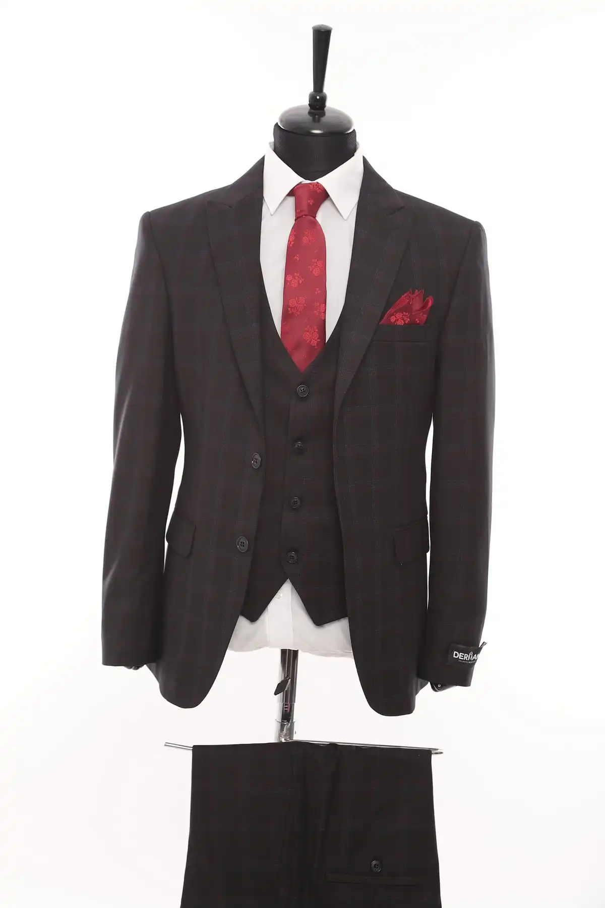 Black Square Patterned Fabric Three Piece Suit