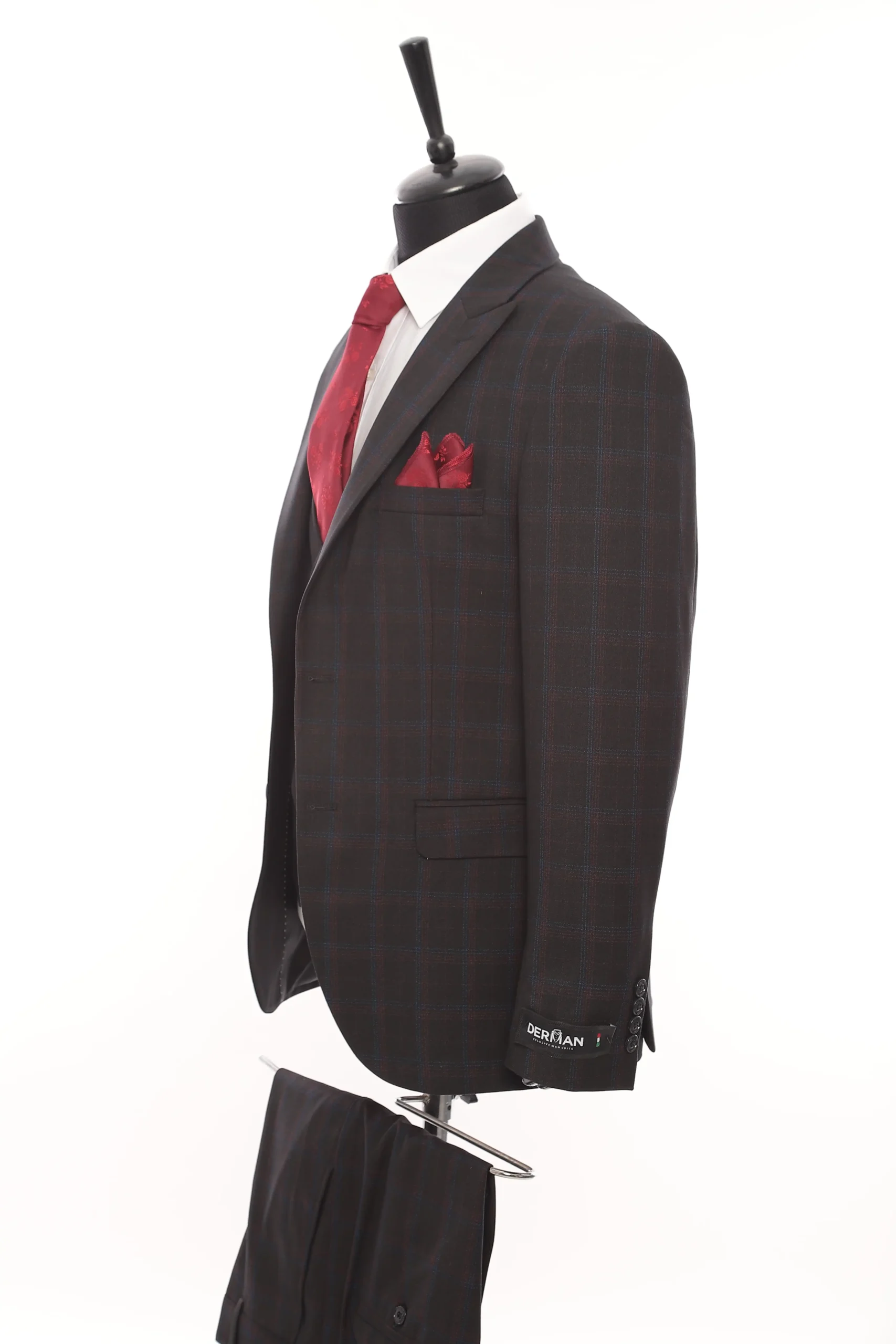 Black Square Patterned Fabric Three Piece Suit