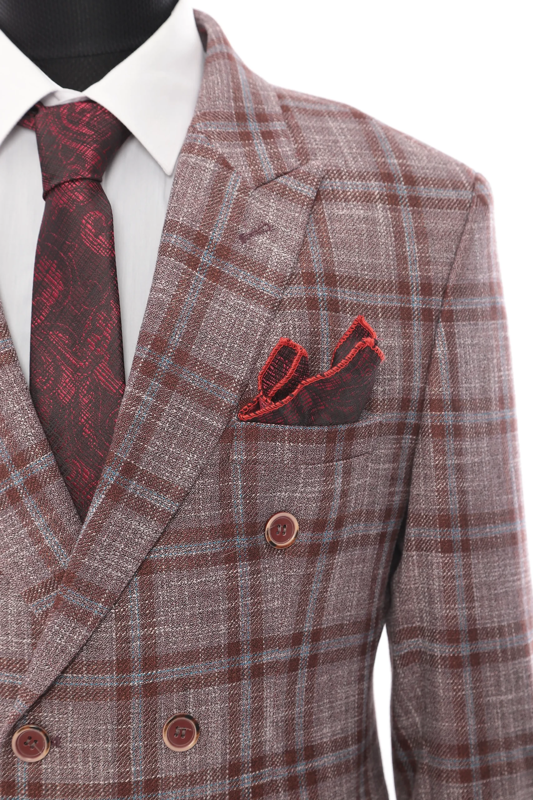 Double Breasted Burgundy Plaid Jacket
