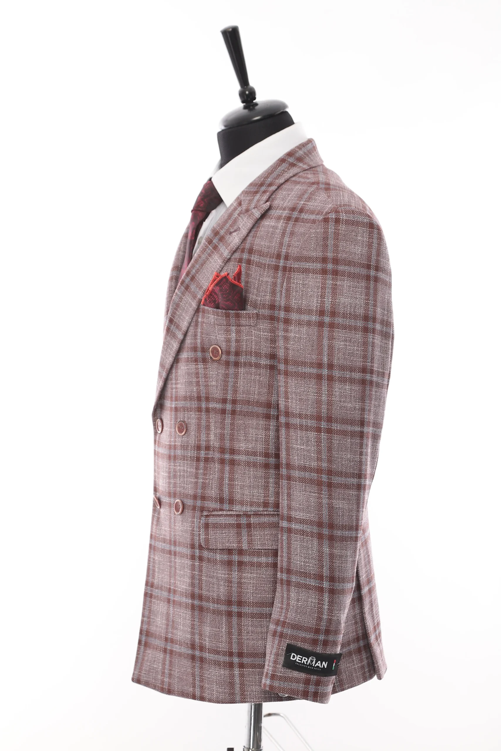 Double Breasted Burgundy Plaid Jacket