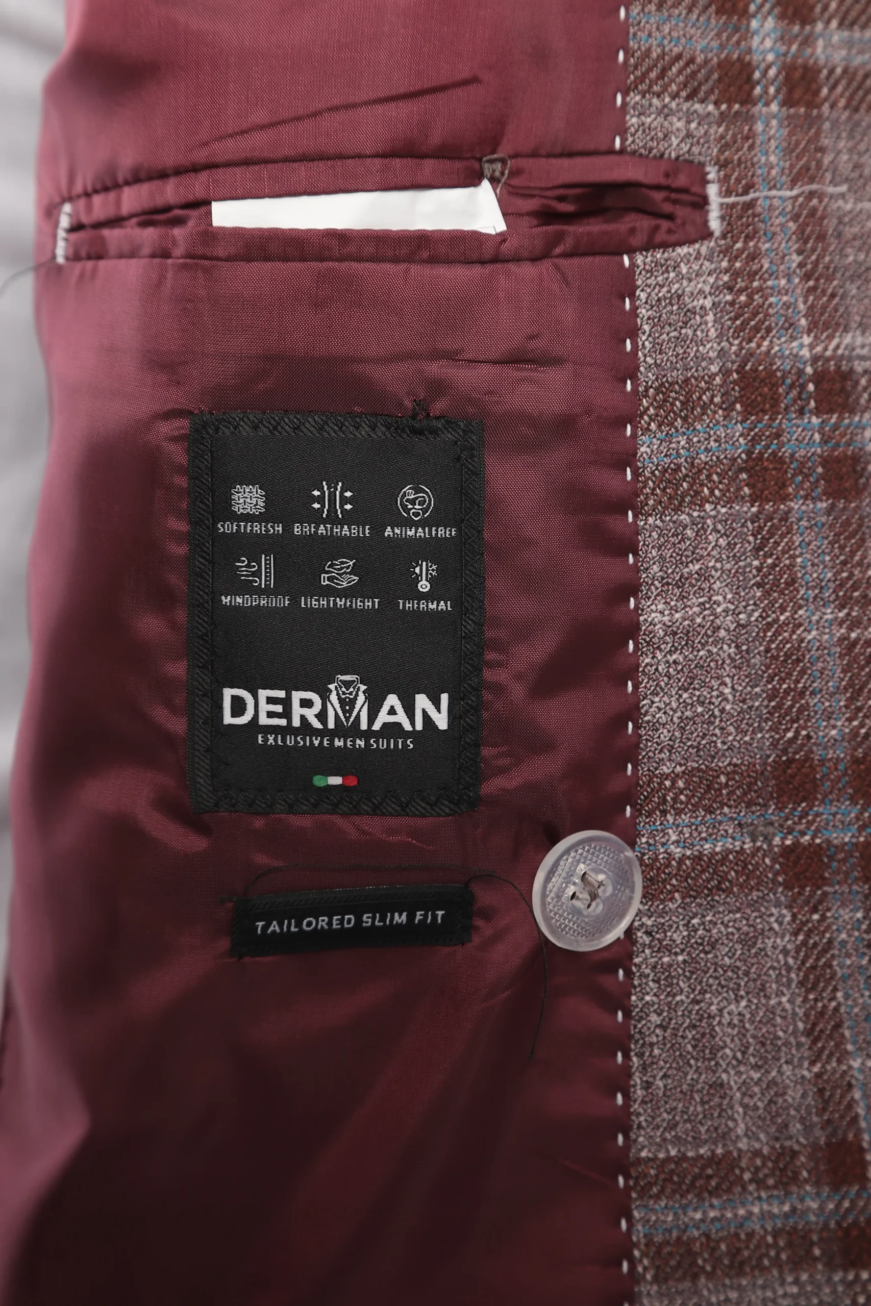 Double Breasted Burgundy Plaid Jacket