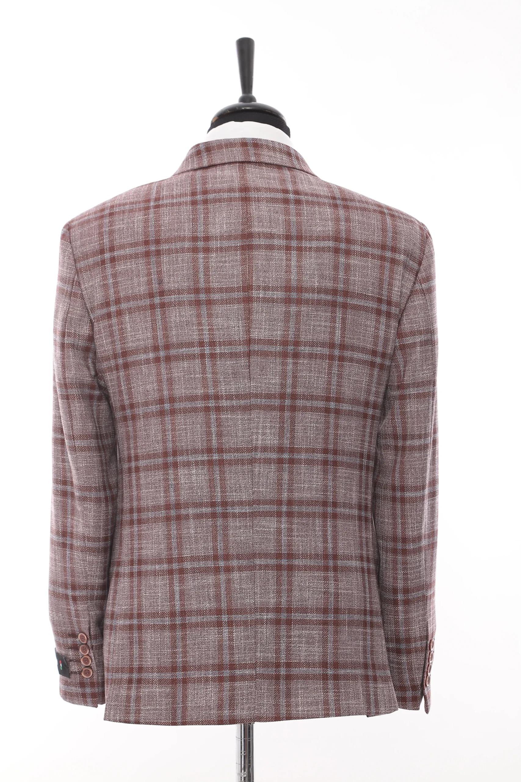 Double Breasted Burgundy Plaid Jacket