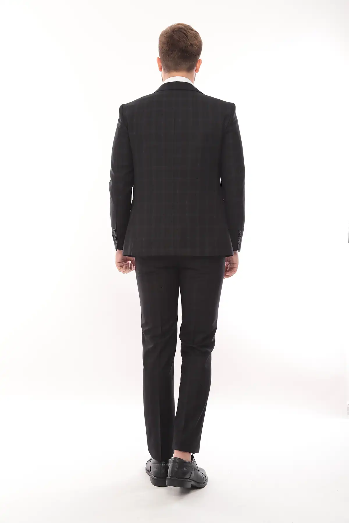 Black Square Patterned Fabric Three Piece Suit