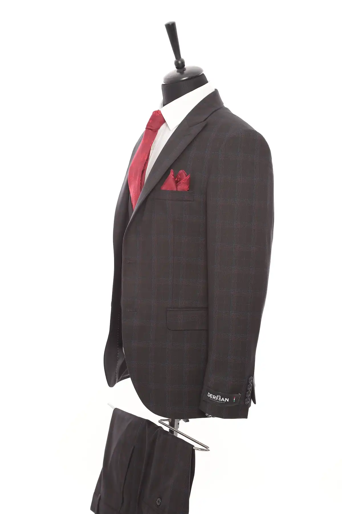 Black Square Patterned Fabric Three Piece Suit