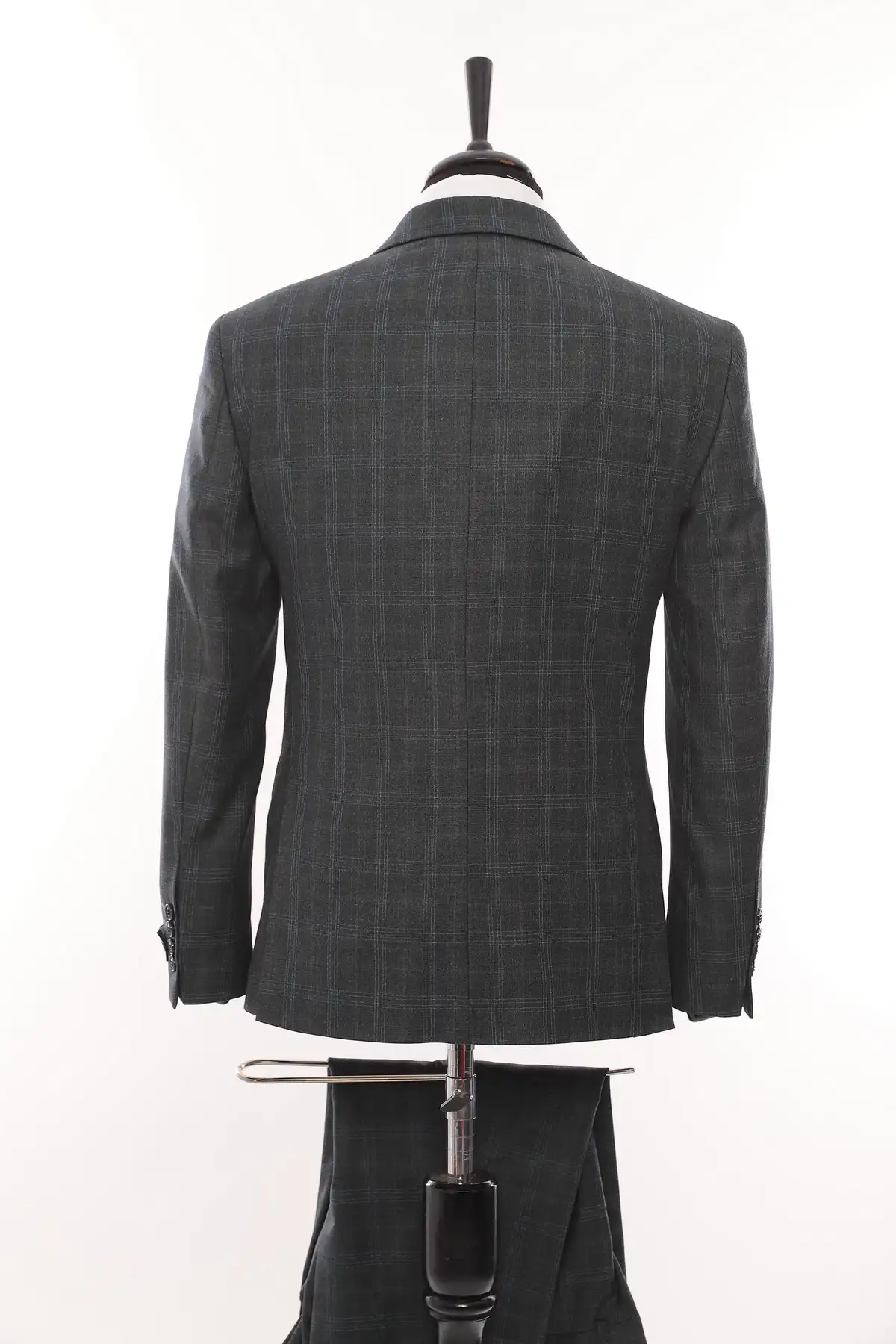 Grey Square Patterned Fabric Three Piece Suit