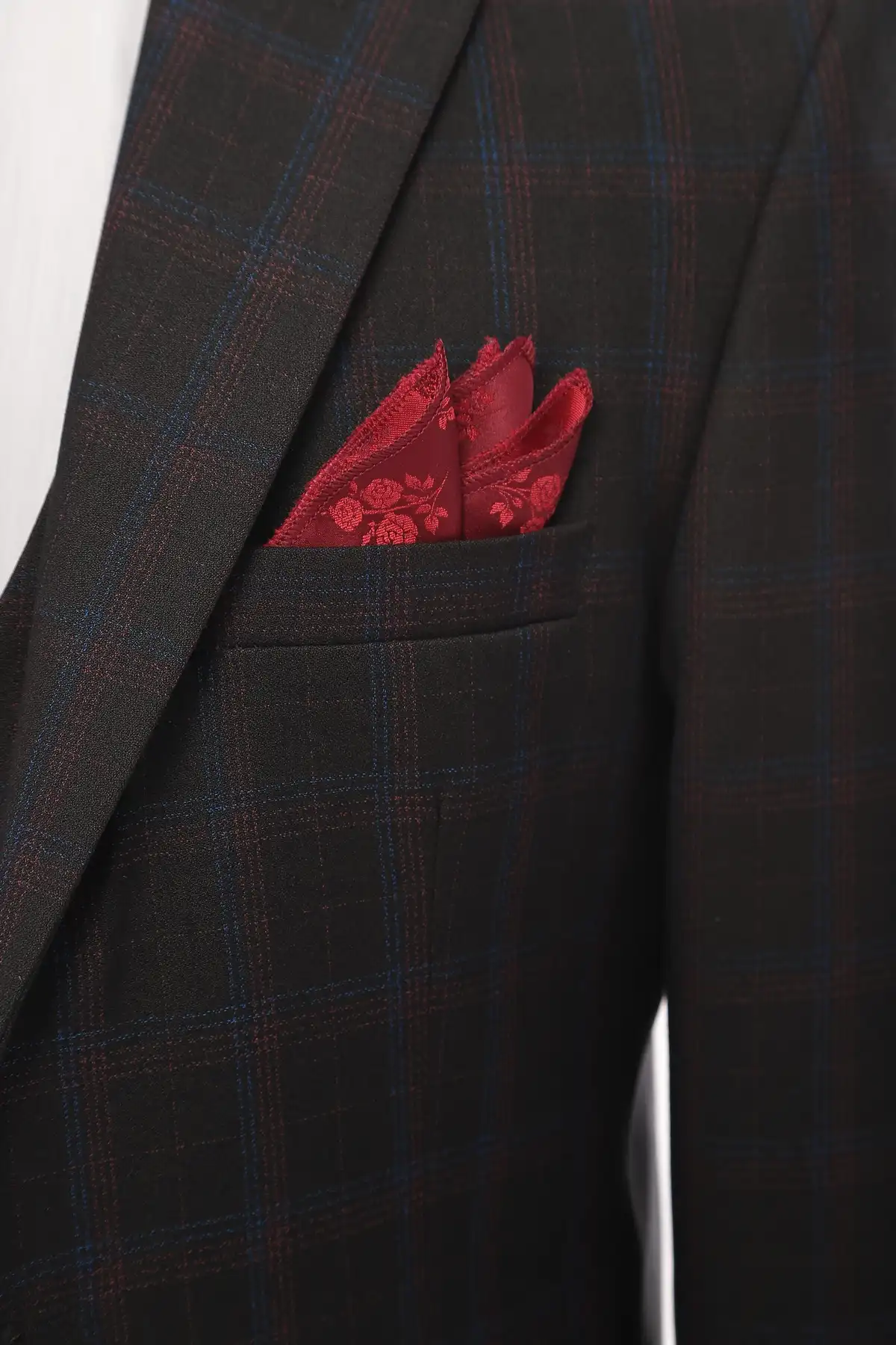 Black Square Patterned Fabric Three Piece Suit