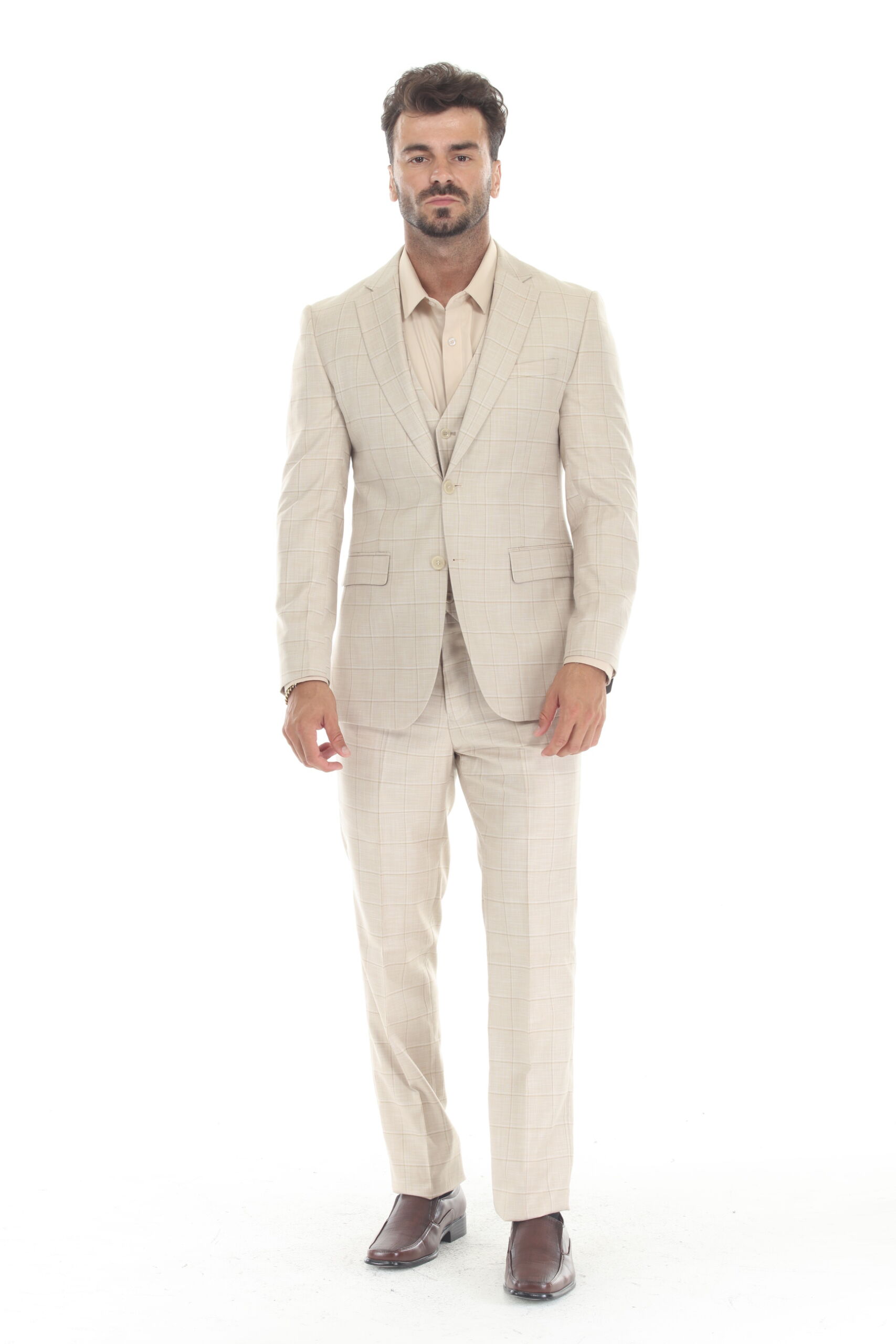 Rizza 3-piece Slim-Fit Windowpane Suit